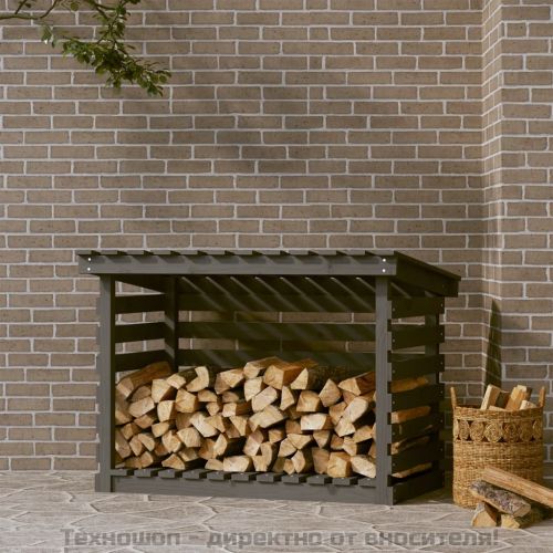 Поставка за дърва за огрев сива 108x73x79 см масивно дърво бор