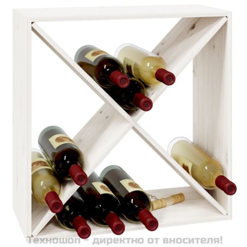 Шкаф за вино, бял, 62x25x62 см, борово дърво масив