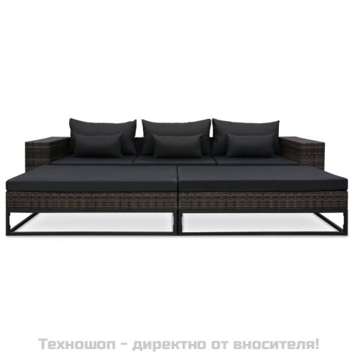 Градински комплект с възглавници, 5 части, полиратан, сив