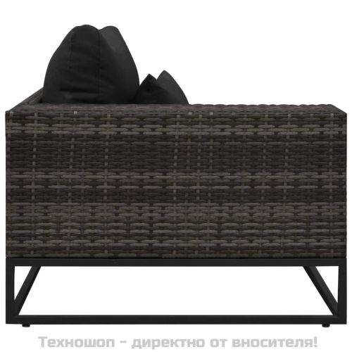 Градински комплект с възглавници, 5 части, полиратан, сив