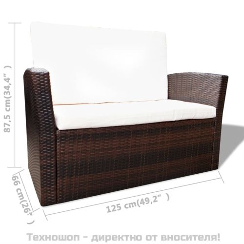 Градински комплект с възглавници, 4 части, кафяв полиратан