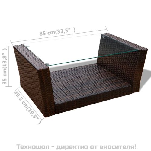 Градински комплект с възглавници, 4 части, кафяв полиратан