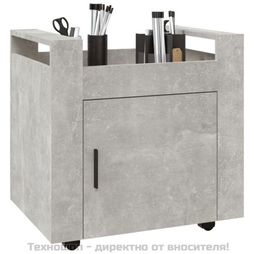 Бюро на колелца, бетонно сиво, 60x45x60 см, инженерно дърво