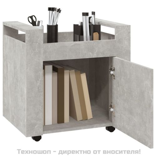 Бюро на колелца, бетонно сиво, 60x45x60 см, инженерно дърво