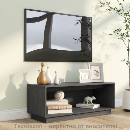 ТВ шкаф, сив, 90x35x35 см, бор масив