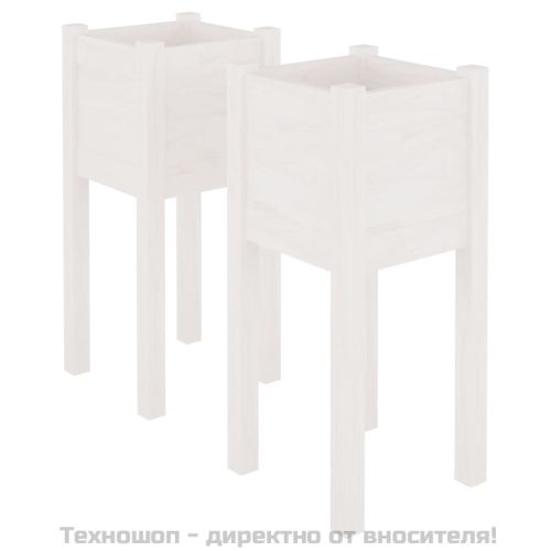Градински сандъци, 2 бр, бели, 31x31x70 см, борово дърво масив