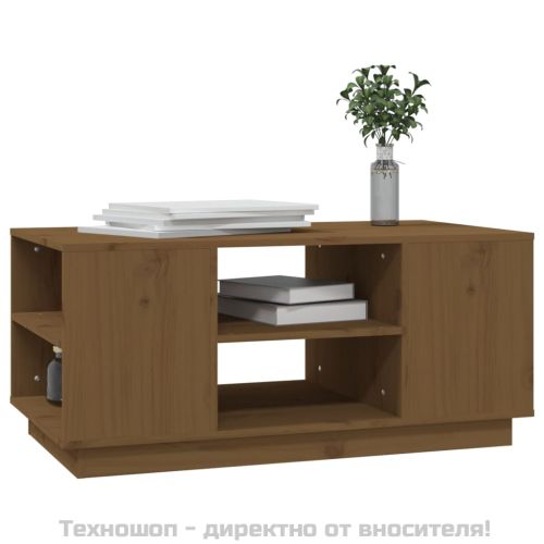 Кафе маса, меденокафява, 90x49x40,5 см, борово дърво масив