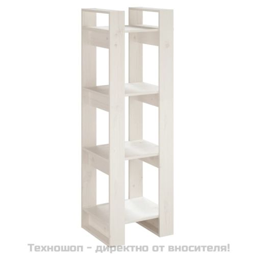 Библиотека/разделител за стая, бяла, 41x35x125 см, бор масив