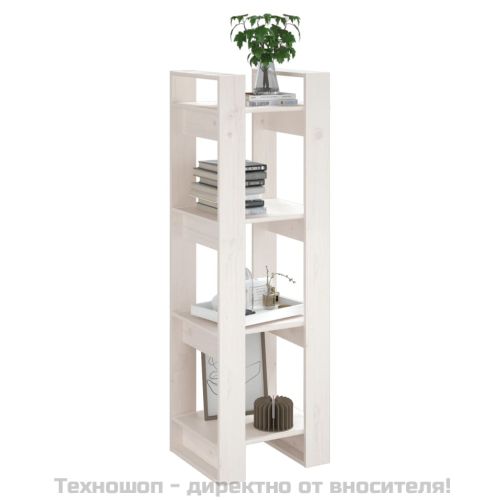 Библиотека/разделител за стая, бяла, 41x35x125 см, бор масив