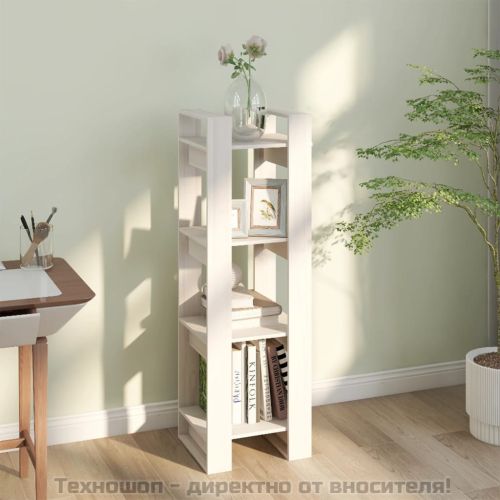 Библиотека/разделител за стая, бяла, 41x35x125 см, бор масив