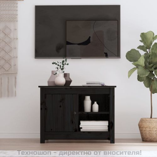 ТВ шкаф, черен, 70x36,5x52 см, бор масив