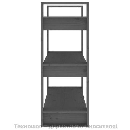 Библиотека/разделител за стая, сива, 80x35x91 см, бор масив