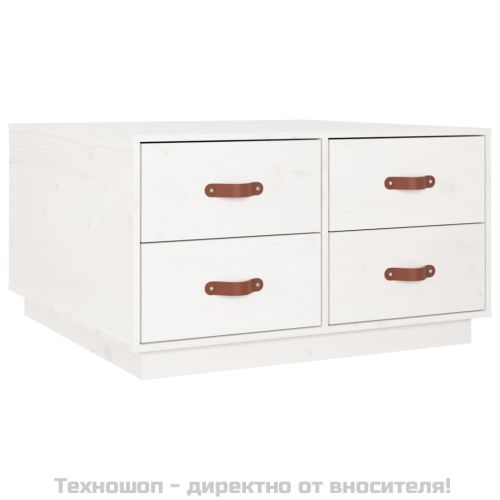 Кафе маса, бяла, 80x80x45 см, борово дърво масив