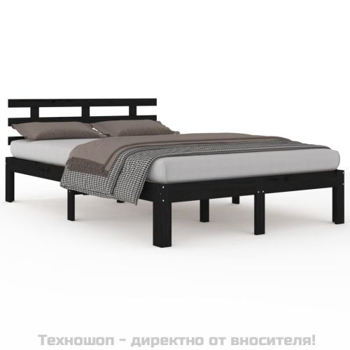 Рамка за легло, черна, дърво масив, 200x200 см