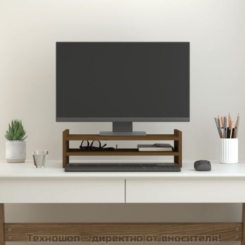Поставка за монитор, меденокафява, 50x27x15 см, бор масив