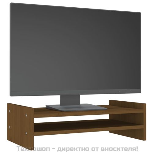 Поставка за монитор, меденокафява, 50x27x15 см, бор масив