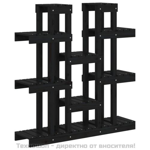 Поставка за цветя, черна, 104,5x25x109,5 см, бор масив