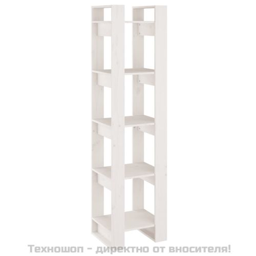 Библиотека/разделител за стая, бяла, 41x35x160 см, бор масив