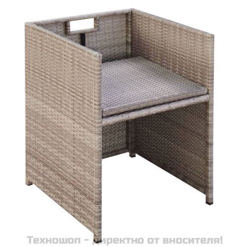 Градински комплект с възглавници, 9 части, бежов полиратан