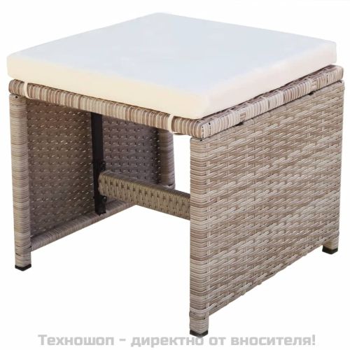 Градински комплект с възглавници, 9 части, бежов полиратан