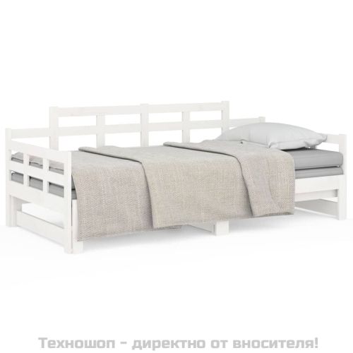 Разтегателна кушетка, бяла, борово дърво масив, 2x(80x200) см