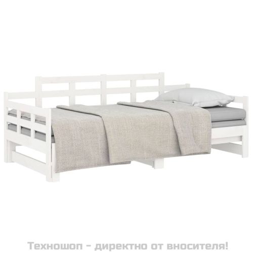 Разтегателна кушетка, бяла, борово дърво масив, 2x(80x200) см