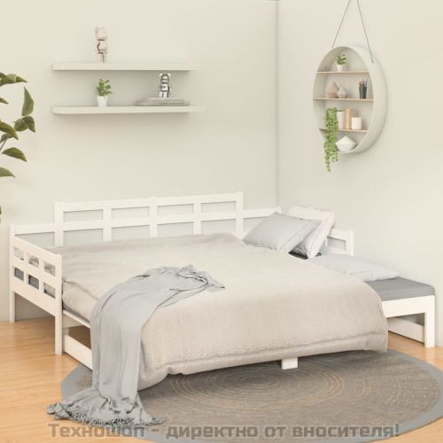 Разтегателна кушетка, бяла, борово дърво масив, 2x(80x200) см