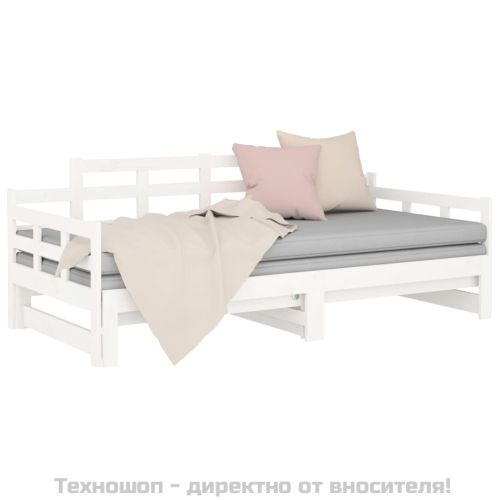 Разтегателна кушетка, бяла, борово дърво масив, 2x(80x200) см