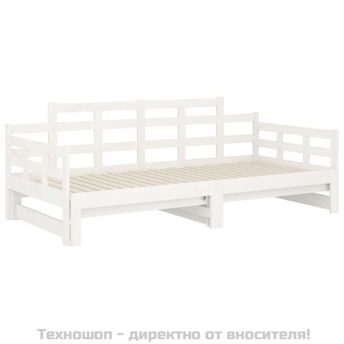 Разтегателна кушетка, бяла, борово дърво масив, 2x(80x200) см