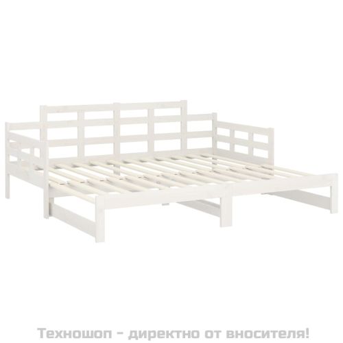 Разтегателна кушетка, бяла, борово дърво масив, 2x(80x200) см