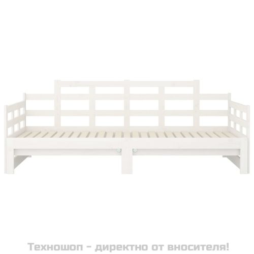 Разтегателна кушетка, бяла, борово дърво масив, 2x(80x200) см