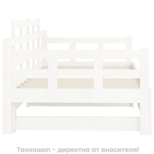Разтегателна кушетка, бяла, борово дърво масив, 2x(80x200) см