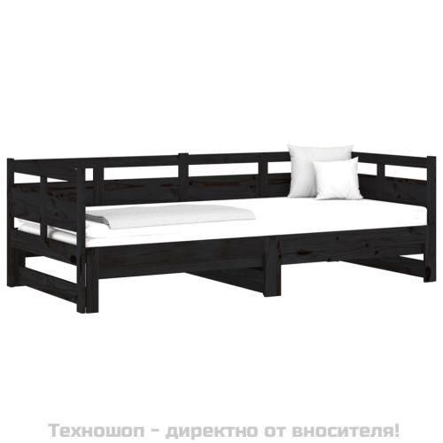 Разтегателна кушетка, черна, борово дърво масив, 2x(90x190) см