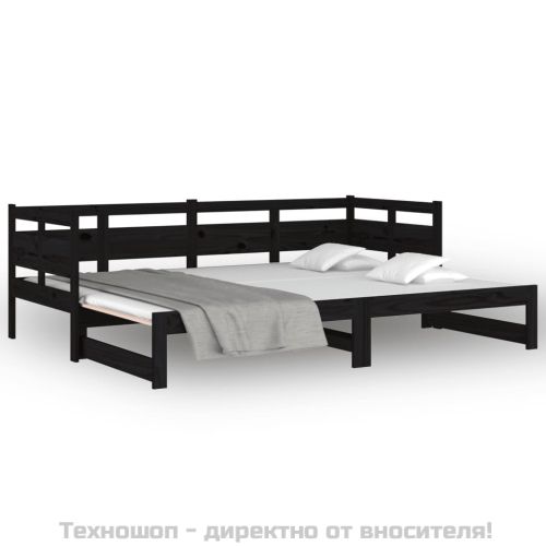 Разтегателна кушетка, черна, борово дърво масив, 2x(90x190) см
