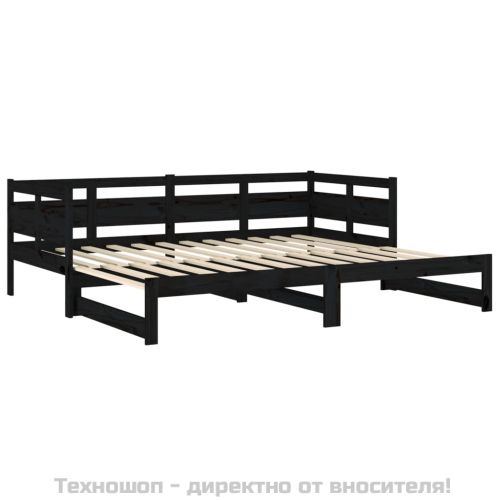 Разтегателна кушетка, черна, борово дърво масив, 2x(90x190) см