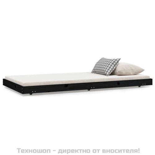 Рамка за легло, Черен 75x190 см борово дърво масив