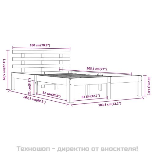 Рамка за легло, бяла, дърво масив, 180x200 cм, Super King