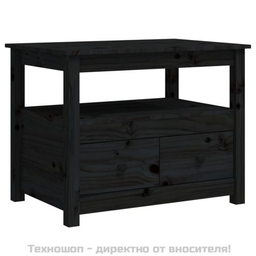 Кафе маса, черна, 71x49x55 см, борово дърво масив