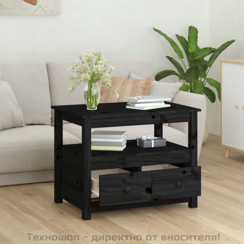 Кафе маса, черна, 71x49x55 см, борово дърво масив