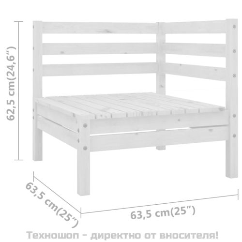 Градински лаундж комплект, 3 части, бор масив, бял
