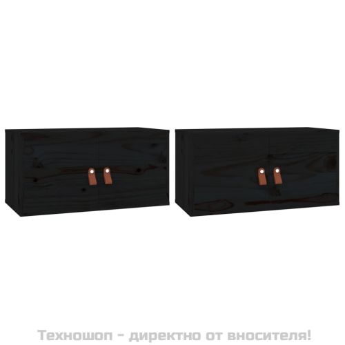 Стенни шкафове, 2 бр, черни, 60x30x30 см, бор масив