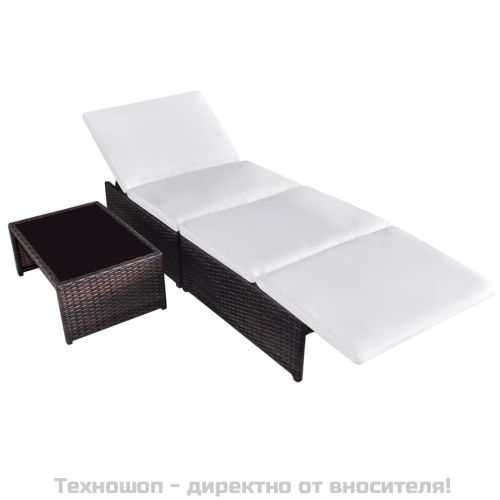 Накланящи се градински столове, 2 бр, с маса, кафяв, полиратан