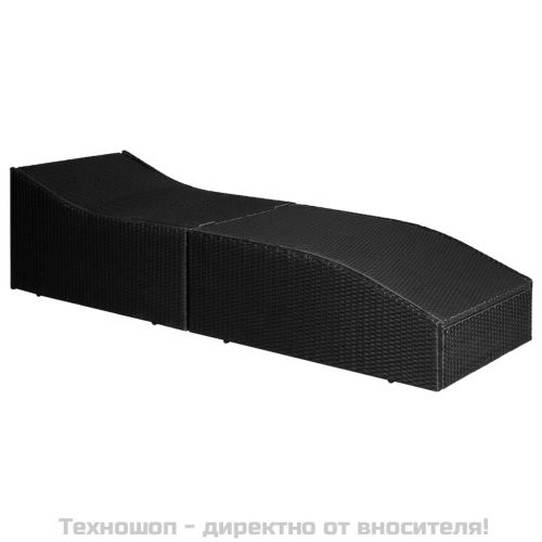 Шезлонг с шалте, полиратан, черен