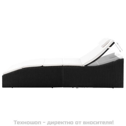 Шезлонг с шалте, полиратан, черен