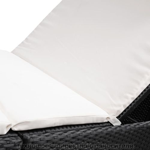 Шезлонг с шалте, полиратан, черен