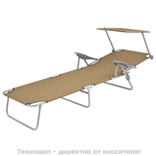 Сгъваем шезлонг със сенник, стомана, таупе