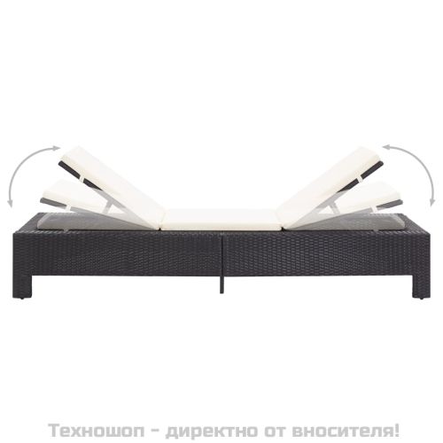 Шезлонг с шалте, черен полиратан