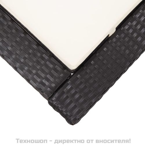 Шезлонг с шалте, черен полиратан