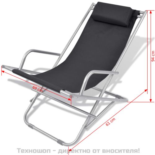 Накланящи се къмпинг столове, 2 бр, стомана, черни