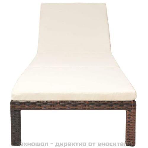 Шезлонг с шалте, кафяв полиратан